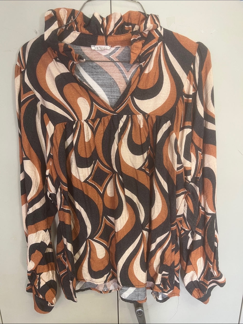 JODIFL Retro Swirl Tunic Top in Brown, Black & Cream